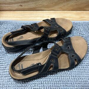 Clarks Leisa Annual Black Leather Strappy Slingback Sandals 9M